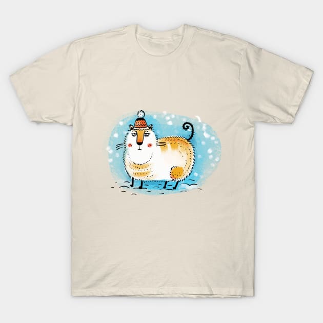 Wild Cat In Snow T-Shirt by mochan